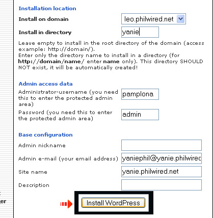 Installation Wordpress Fantastico