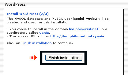 Wordpress Installation using Fantastico